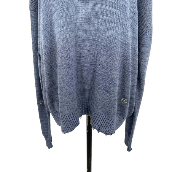 Acne Studios Sweater Peace Sign Embroidered Jumper Knit Blue Size Large *Damaged - Picture 4 of 13